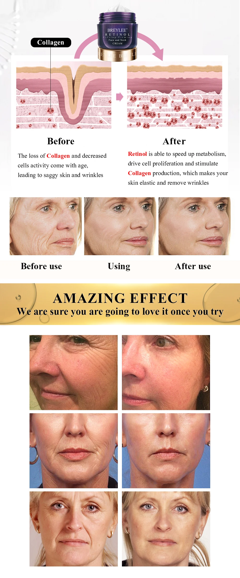 Ретинол укрепляющий крем для лица лифтинг шеи против старения удаления морщин