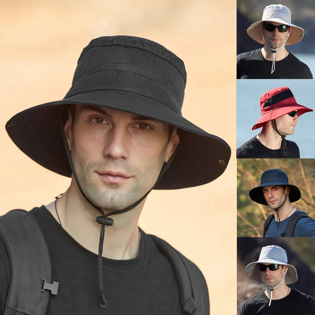 

Панама мужская с защитой от ультрафиолета, модная летняя ковбойская шляпа с широкими полями, с сеткой, дышащая, для рыбалки, походов, пляжа