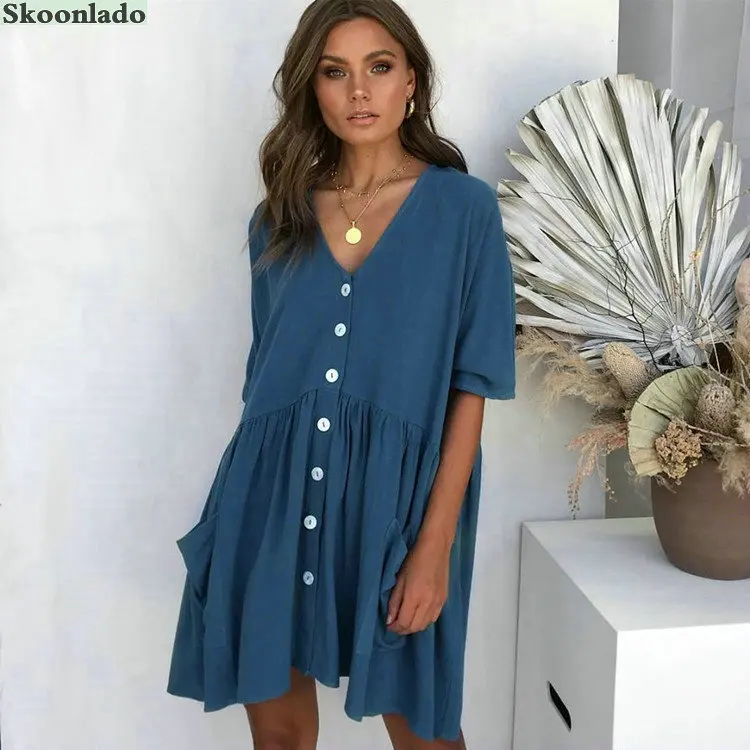 Повседневные свободные ширина платье goodSummer рубашка однотонная жилетка с v