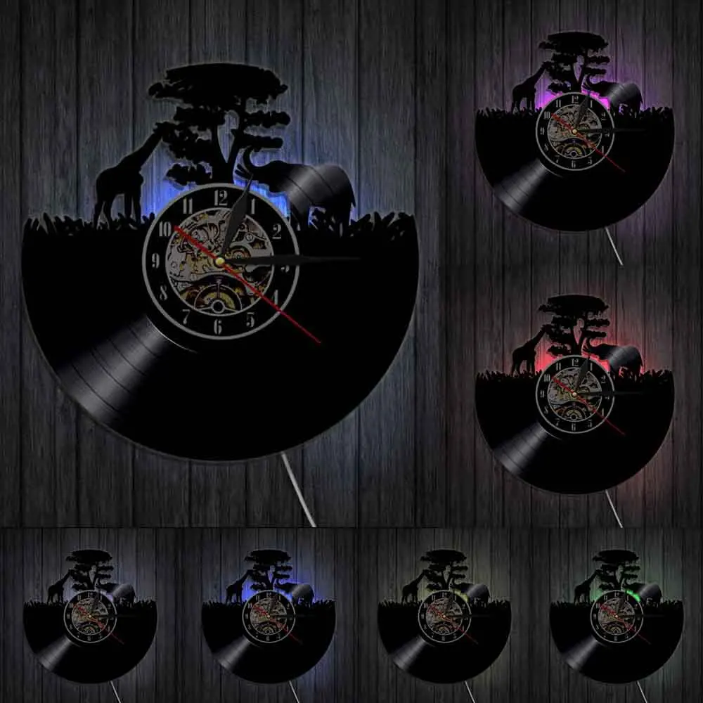 Настенные часы с изображением жирафа и слона африканского заката мамы младенца