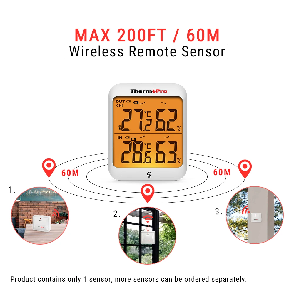 Метеостанция ThermoPro TP63C Беспроводная с подсветкой цифровой измеритель влажности 60