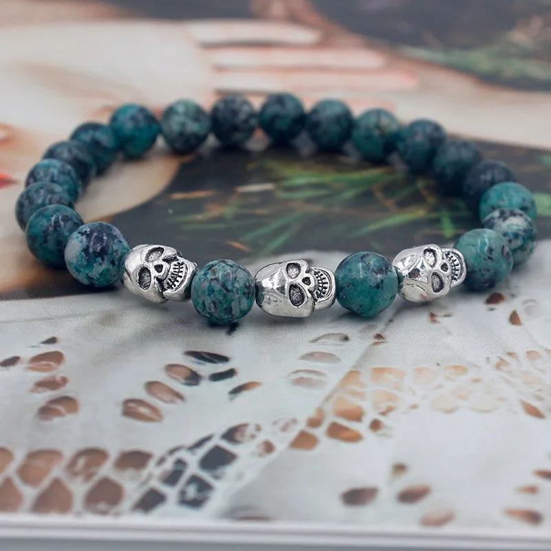 2020 новый модный мужской браслет из натурального камня лавовые бусины Скелет