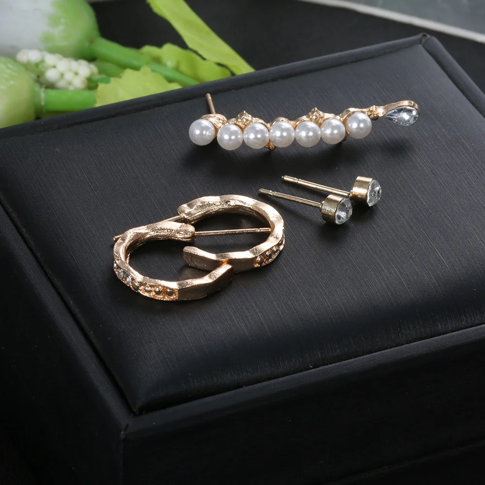 

5pcs/set Fashion Bohemian Earrings Set for Women New Trendy Pearl Round Geometric Metal Stud Earring 2021Trend Female Jewelry