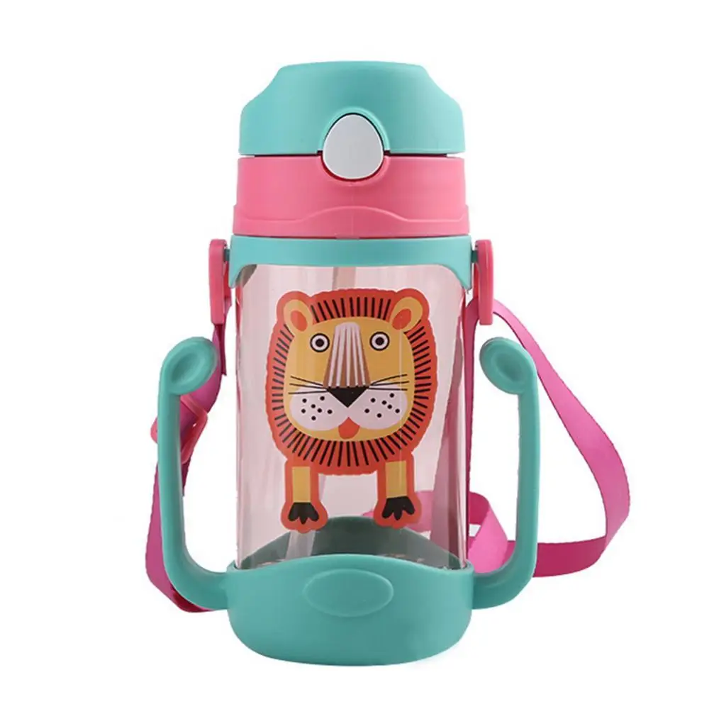 

400ml Cartoon Portable Baby Leak Proof Straw Water Bottle Sippy Cup with Lanyard