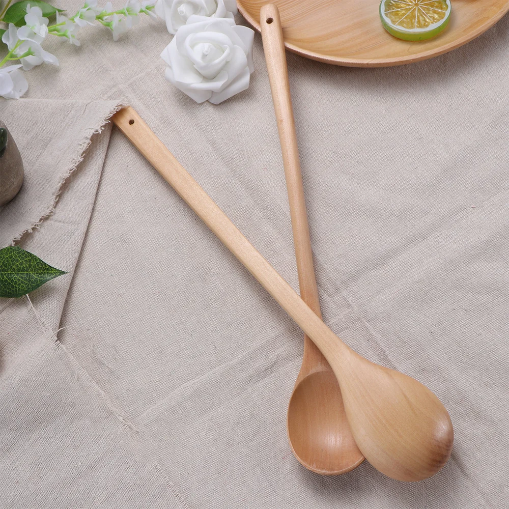 

2pcs Long Handle Wooden Stirring Spoons Jam Spoon Kitchen Cooking Utensils
