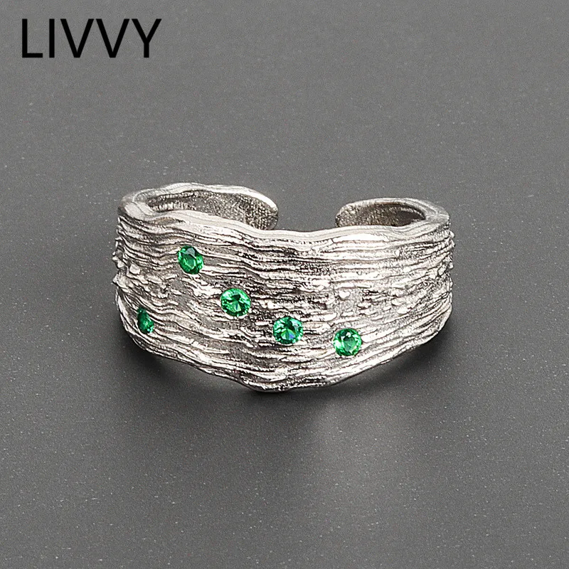 

LIVVY Silver Color Gold Round Inlaid Zircon Rhinestone Chain Ring Cool Fashion Women Elegant Open 2021 Trend Rings