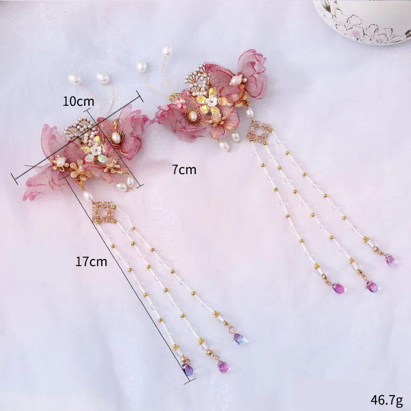 FORSEVEN Изящные розовые синие длинные заколки для волос с кисточкой и искусственным