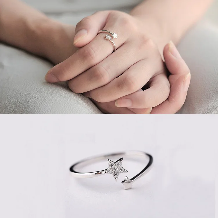 

Fashion Silver Plated Zircon Star Opening Ring Lady Index Finger Engagement Ring Wedding Party Jewelry Accessories Cocktail Ring
