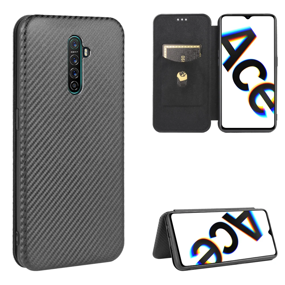 

2021 Oppo Reno Ace Case 6.5 inch Fashion Carbon Fiber PC Hard Card Holder Slim Leather Case Oppo Reno Ace PCLM10 Wallet Flip Cov