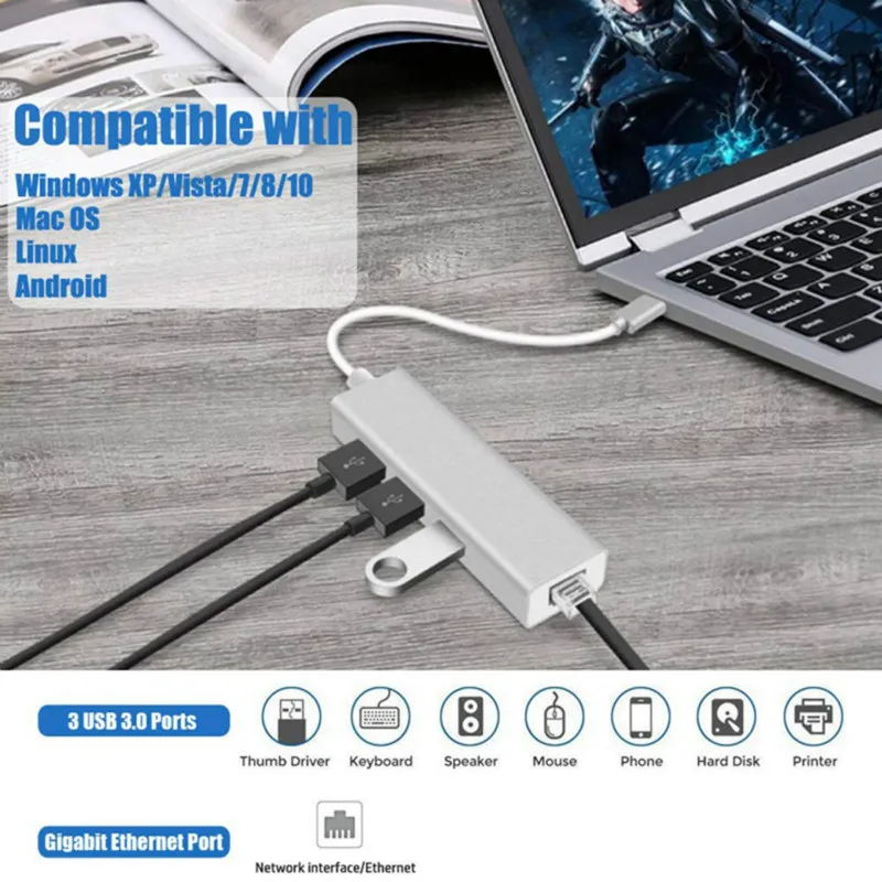 Адаптер Ethernet USB-C USB 3 0 C RJ45 сетевая карта 100 Мбит/с гигабитный Интернет для Macbook |