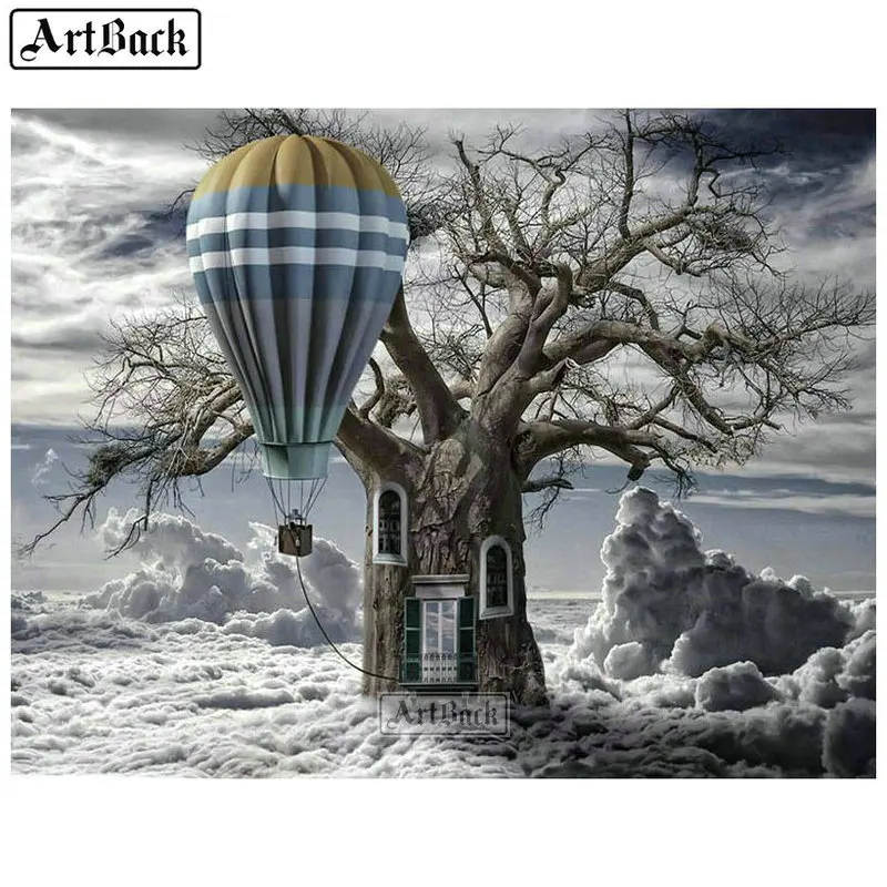 

5d diy diamond painting big tree hot air balloon diamond mosaic full square & round winter landscape diamond embroidery