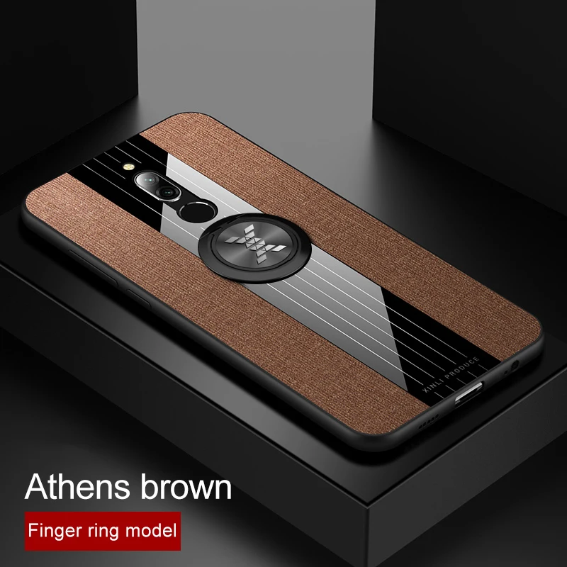 Brown With Ring Для Xiaomi Redmi 8 чехол Redmi8 кольцо держатель Ткань Твердый чехол Мягкая Рамка ткань чехол для телефона для Xiaomi Redmi 8A - Цвет: Brown With Ring