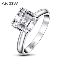 anziw 3 carats asscher cut engagement ring for women sterling silver 925 sona simulated diamond anniversary solitaire ring