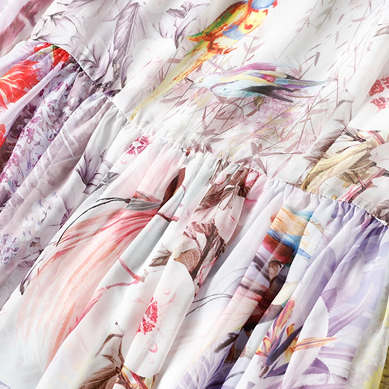

AELESEEN Runway Fashion Women Chiffon Dress 2021 Spring New Arrival Long Sleeve Scarf Flower Print Elegant Holiday Party Dress