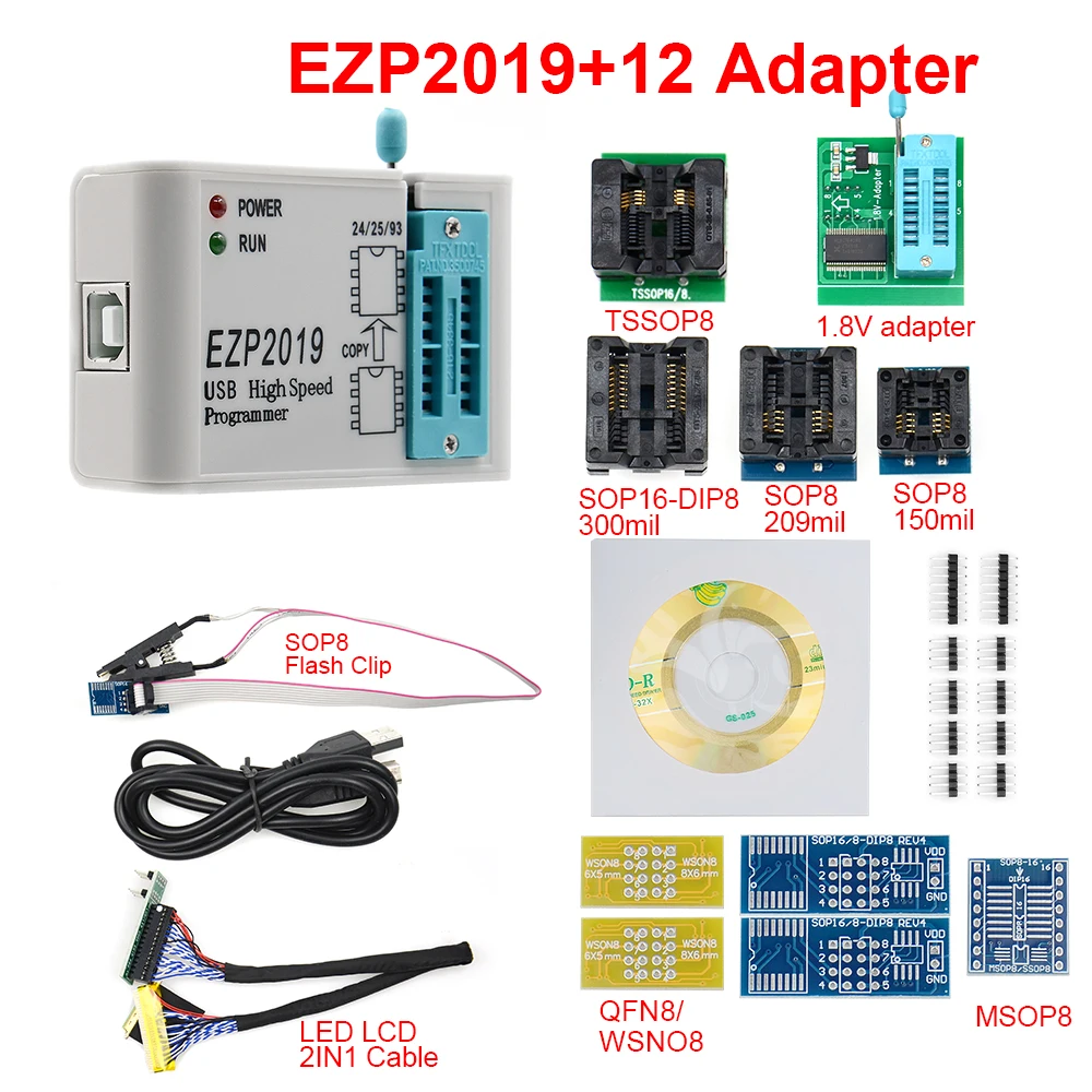 EZP высокоскоростной USB программатор EZP2019 с 12 разъемами Поддержка 24 25 26 93 EEPROM 25 флэш-чип биос поддержка WIN7 и WIN8