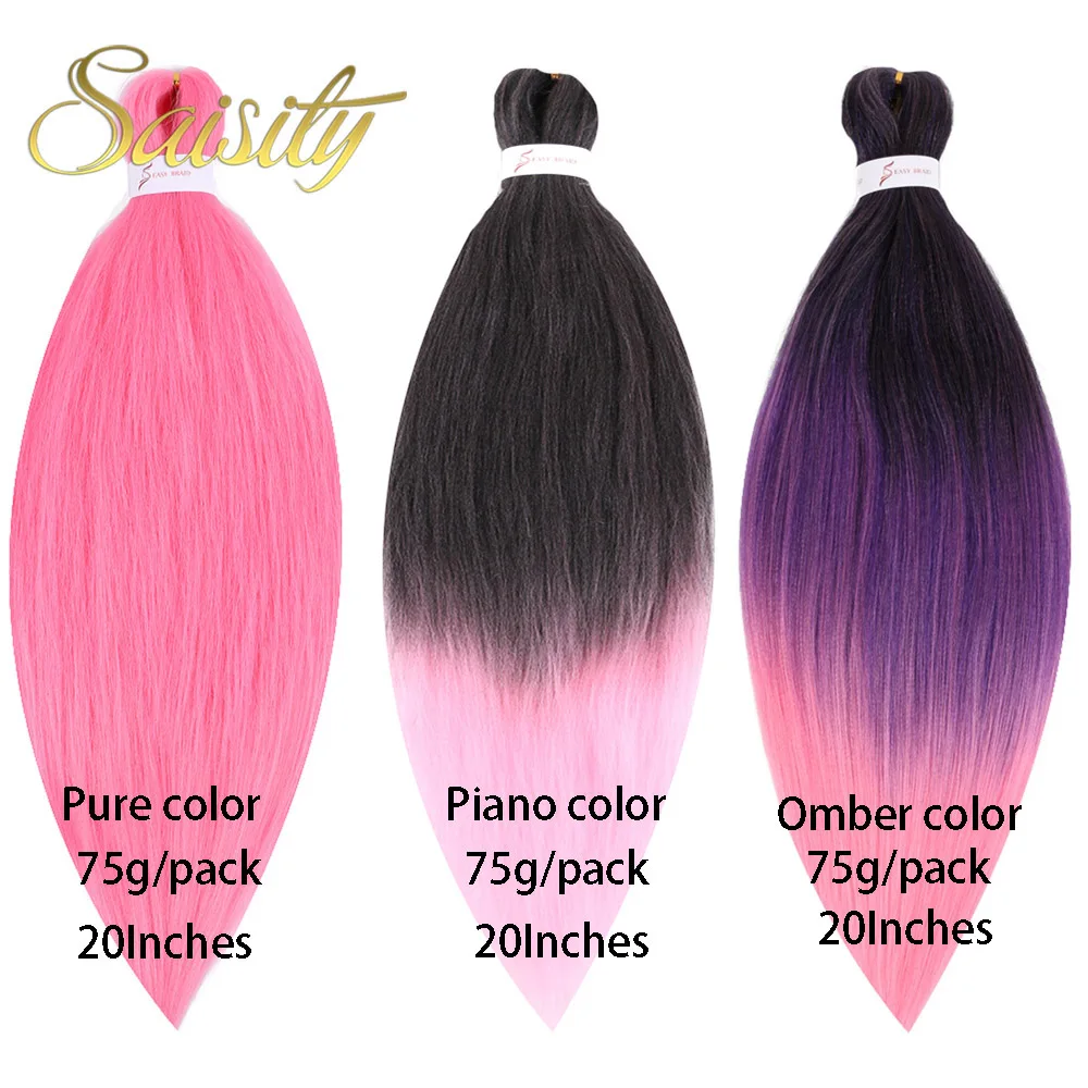 

Saisity Easy Crochet Hair 20"75g/pack Xpression Extensions Braiding Hair Pre-stretched Synthetic EZ Low Temperature Fiber Hair