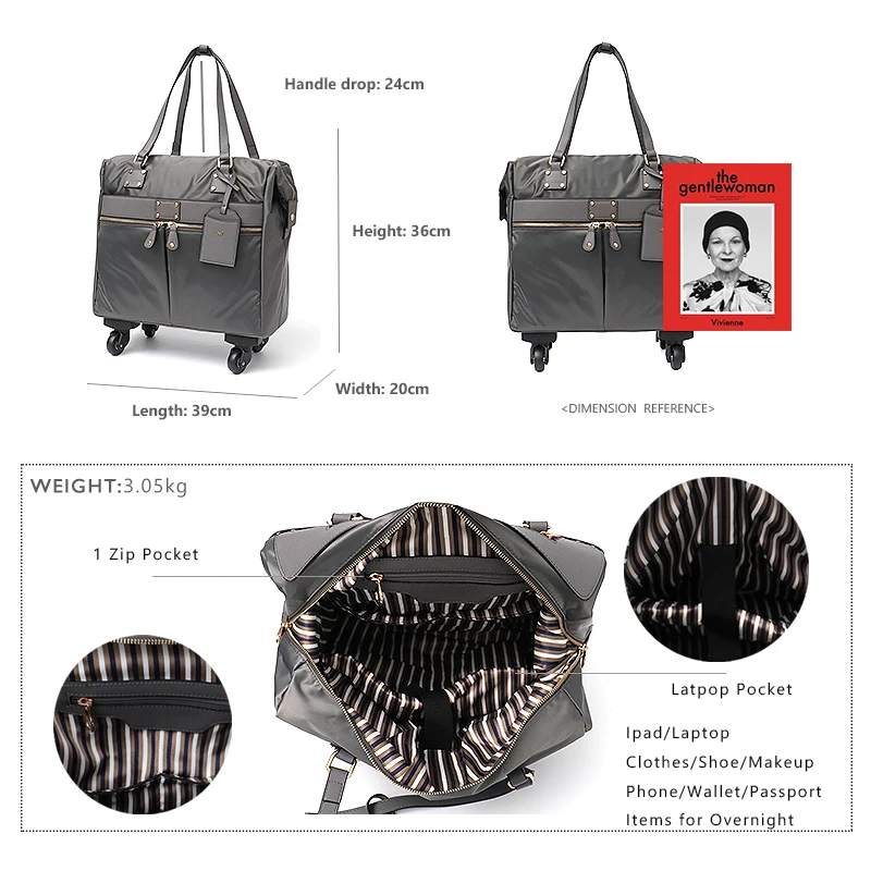 SC Microfiber PU Leather Women Rolling Luggage Spinner Wheels Big Casual Unisex Travel Bags Functional Holiday Carry-on Suitcase