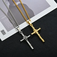 rose cross necklace men titanium couple pendant fashion men and women jesus christian pendant dropshipping