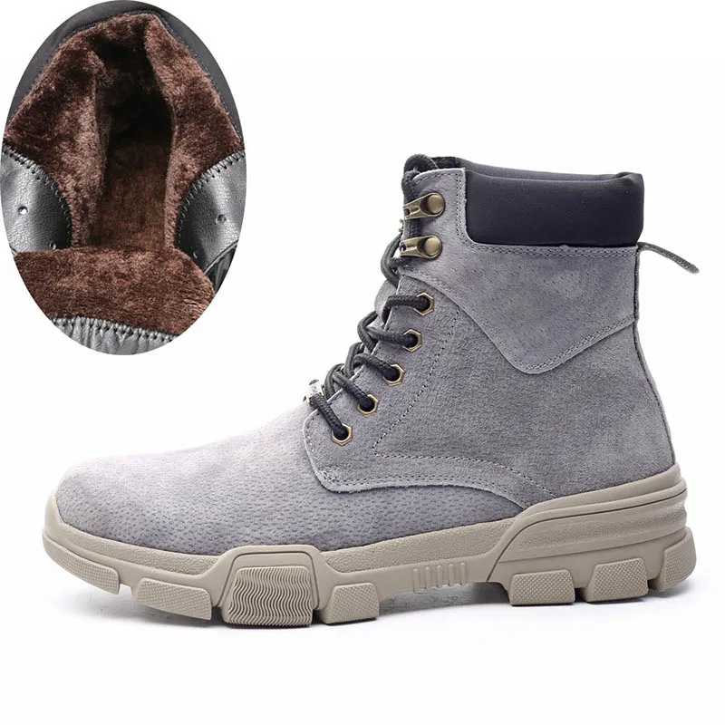 grey add fur Г., зимние мужские ботинки высококачественные модные резиновые кожаные теплые мужские зимние ботинки# MP6006 - Цвет: grey add fur