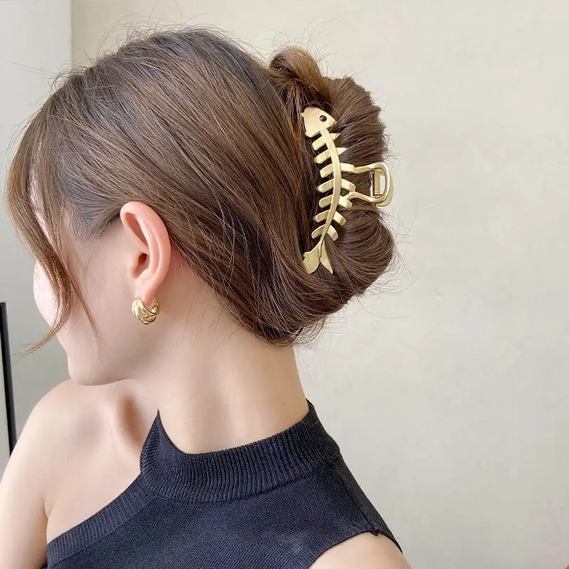 

2021 New Women Fishbone Gold Fashion Long Hair Claws Sweet Back Hair Clips Hairpins Headband Hair Accessories Wedding Party Gift