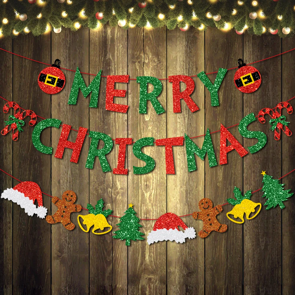 

3M Marry Christmas Banners Decoration Flag Pull Felt Pull Flower Non-Woven Banner Christmas Ornaments Party Supplies
