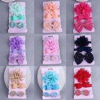 1set flower bowknot baby headband girls elastic floral hair band newborn toddler kids infant baby hair accessories 2021 new