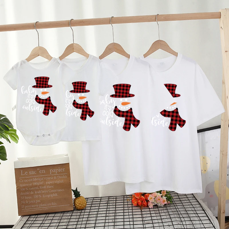 Camisas de aspecto familiar a juego, trajes a juego para la familia, estampado de mu&ntilde;eco de nieve de Navidad, padre e hijo, ropa para pap&aacute;, mam&aacute;, Top para beb&eacute;s, pelele para ni&ntilde;os y ni&ntilde;as-2