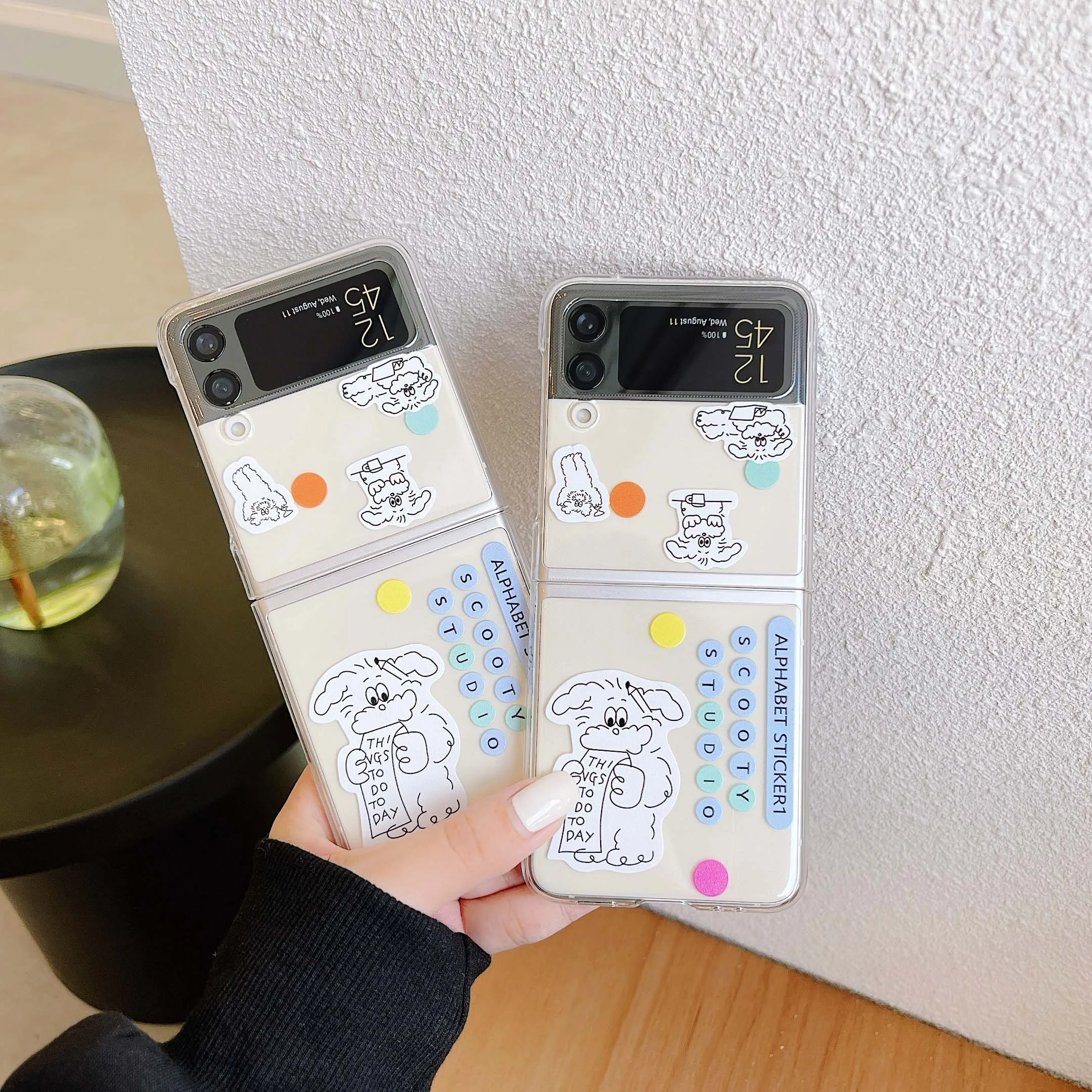 Чехол-книжка для Samsung Galaxy Z с 3 искусственными рисунками, милая собака, животные, Мультяшные животные, прозрачная Складная задняя крышка, красивый ударопрочный чехол для телефона