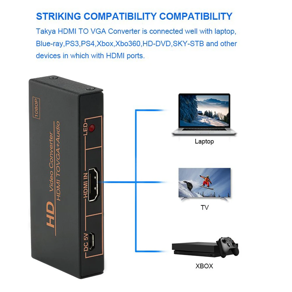 

Stereo Audio Home Female for To VGA Male Universal Portable Active 1080P Plug And Play Converter Adapter Connector For Laptop