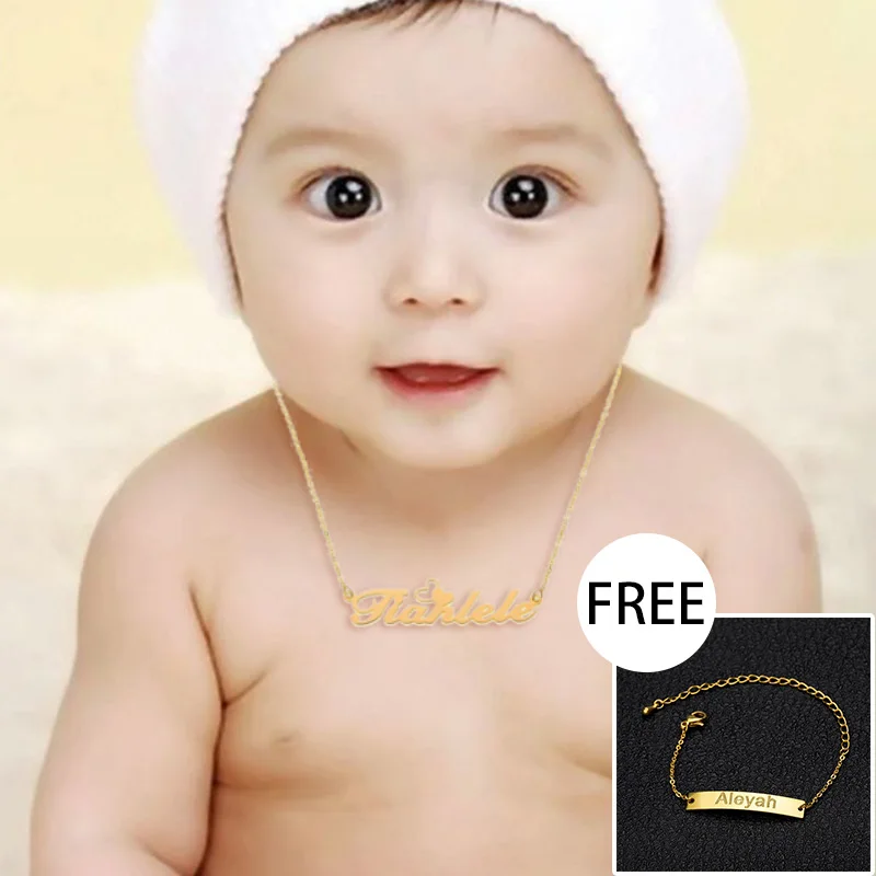 

Custom Child Necklace Baby Name Necklaces Women Kids Gifts Personalized Nameplate Jewelry Stainless Steel Rose Gold Accessories