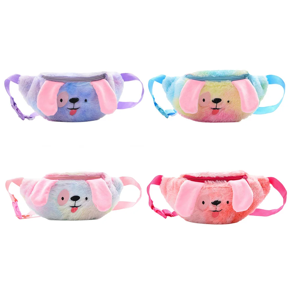 

Women Dog Shaped Fanny Chest Packs Fashion Children Plush Splicing Color Chest Bag Zipper Messenger Pouch Money Purses