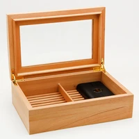 visable cigar humidor box cedar wood case w humidifier travel glass cigarette storage device up to 75 cigars gift for friends