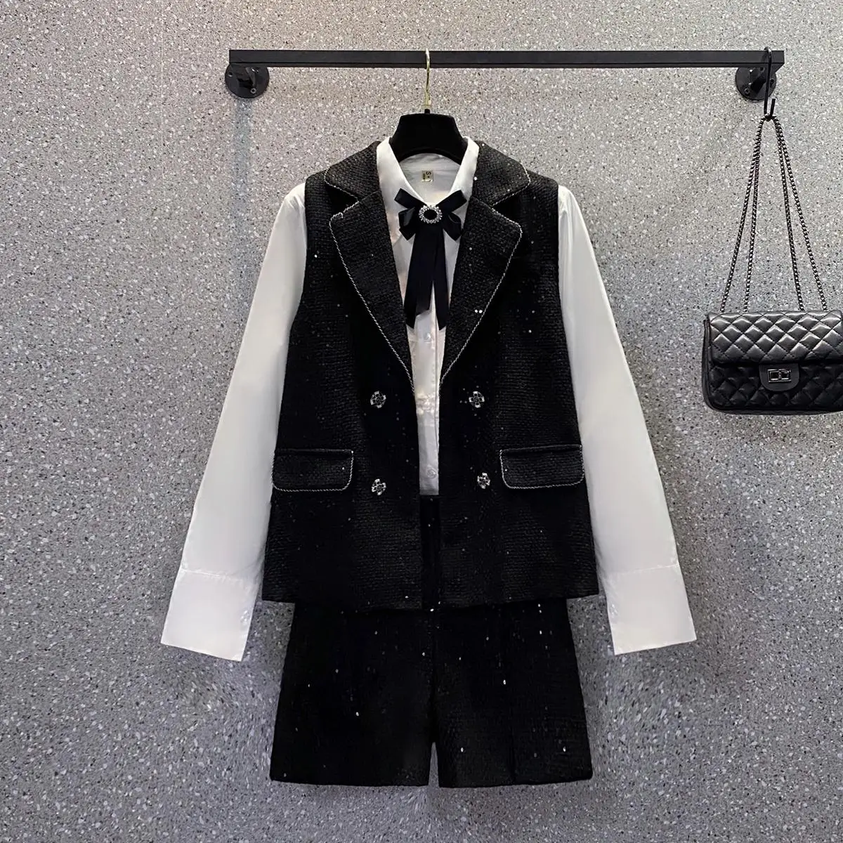 

Женский твидовый костюм-тройка, элегантный жаккардовый пиджак и шорты-брюки, жаккардовая одежда для работы и офиса, зима 2019