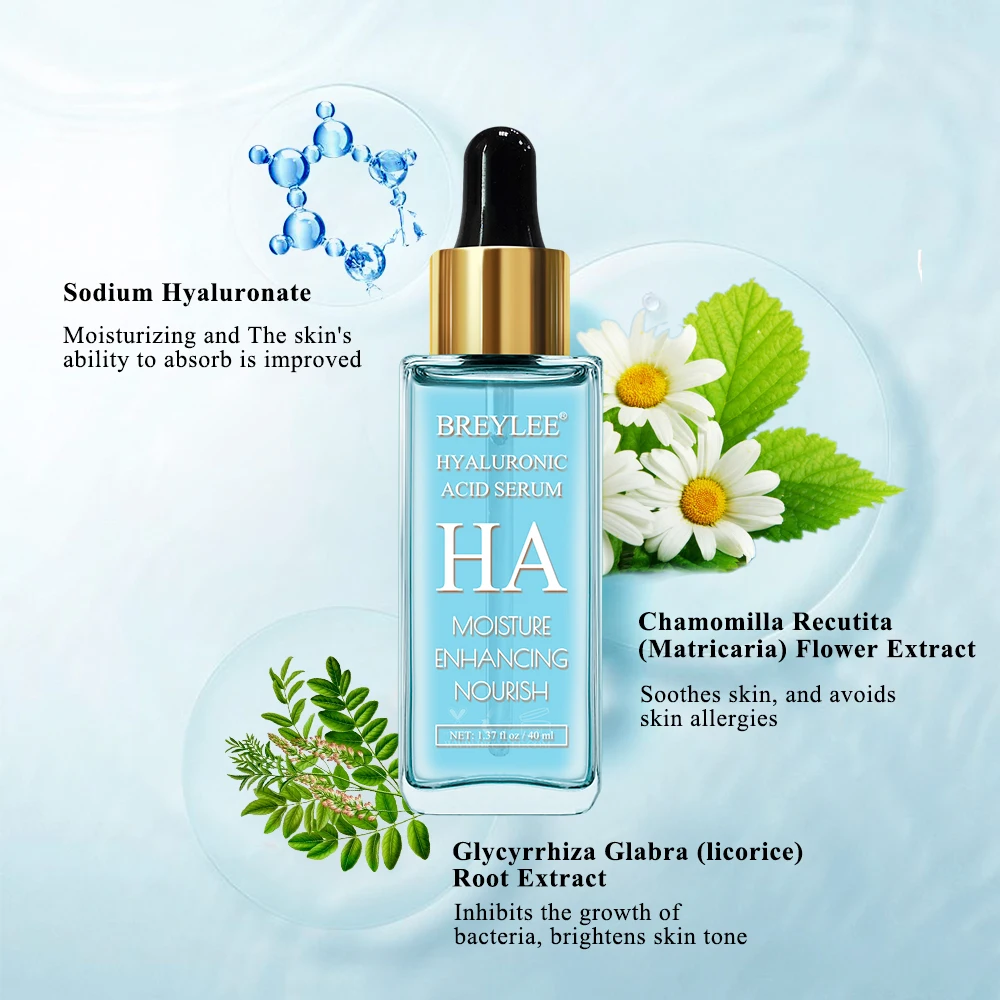 

BREYLEE Hyaluronic Acid Serum 40ml Hydrating Dry Skin Care Moisturizing Anti Aging Elasticity Absorbed Easily Facial Essence
