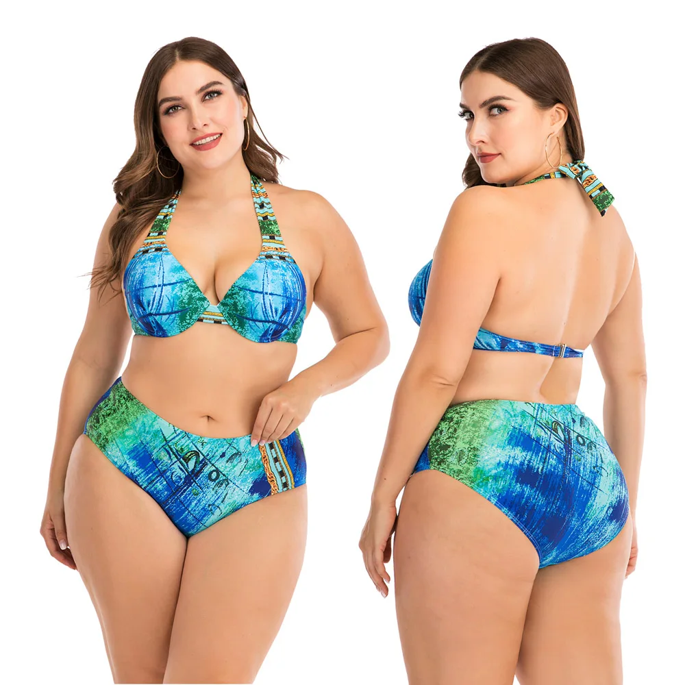 

Plus Size Bikinis Swimsuit Women Swimwear 2020 High Waist Bikini Swim Bathing Swimming Suits Beachwear Wear Big Larges Size