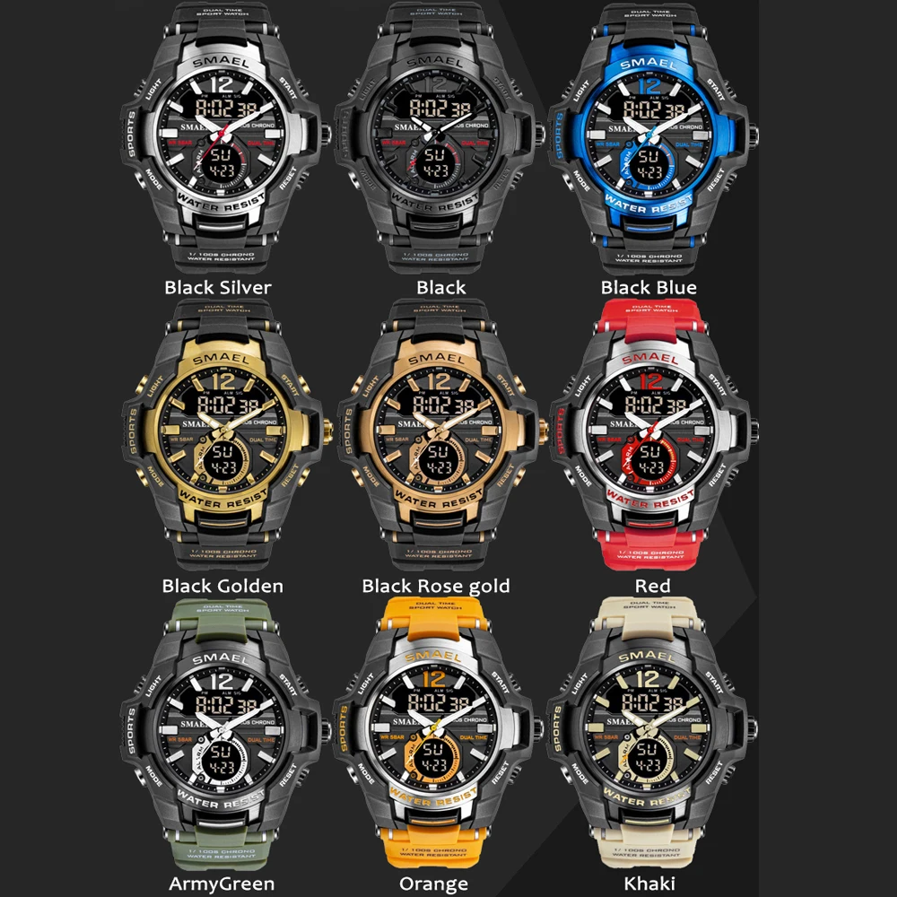 

SMAEL Men's Sport Quartz Watch Men LED Digital 5ATM Waterproof Sport Military Watches Man Double Display Wristwatch Relogio Men