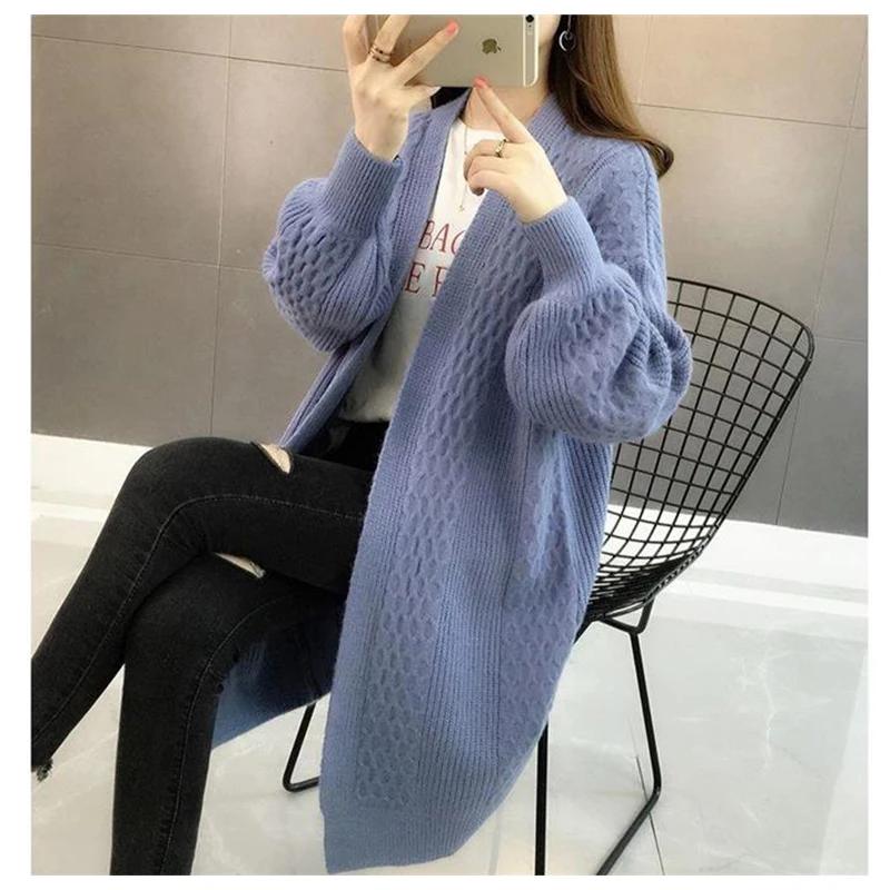 

Spring Sweater Cardigans Women 2020 V neck Lantern Sleeve Open Stitch Loose Sweater Jacket Cheap Clothes Female Knit Coat BB559