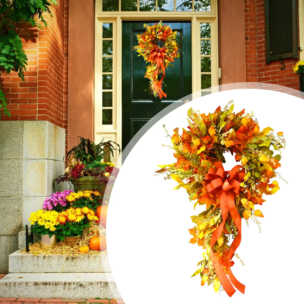 

Simulation Maple Leaf Wreath Harvest Festival Ornaments Artificial Autumn Wreath Fall Wreath Hanging Ornament Home Decoration