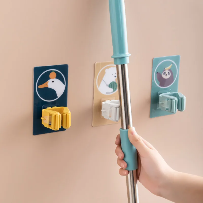 

Mop Rack Bathroom Accessories Wall Mounted Shelf Organizer Hook Broom Holder Hanger Behind Doors/On Walls Kitchen Storage Tool