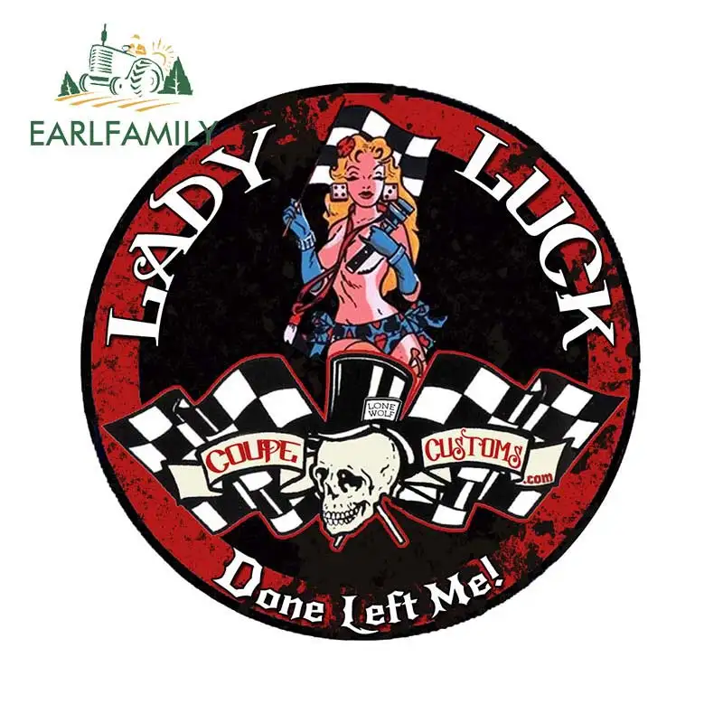 

EARLFAMILY 13cm x 13cm Creative Car Stickers Lady Luck Done Left Me Vinyl Decal for Car Head Engine Cover Window Bumper Sticker
