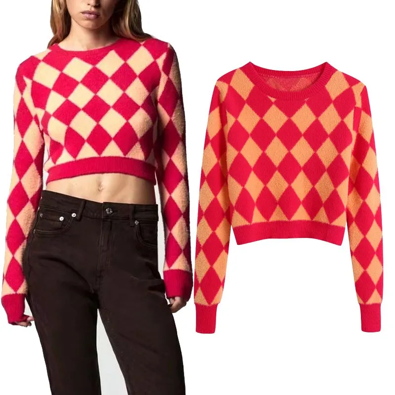 

Женский винтажный вязаный укороченный свитер Za, повседневный мягкий облегающий джемпер с длинным рукавом и круглым вырезом, зима 2021