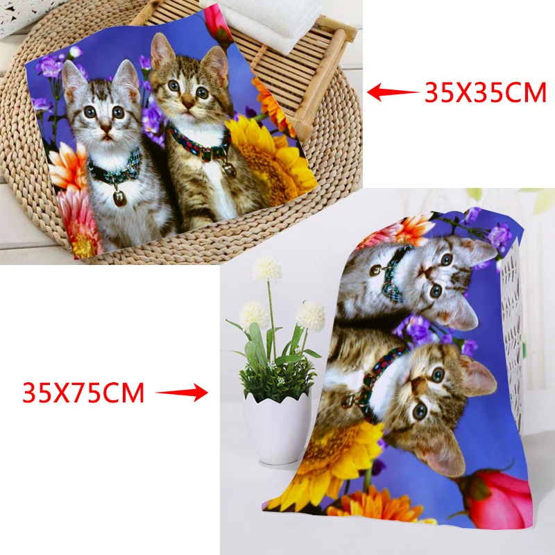 Новое полотенце с цветочным рисунком кота размер s 35x35 см 35x75 | Дом и сад