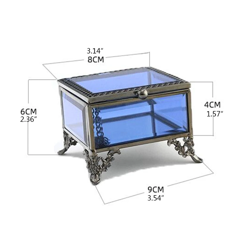 

2021 Blue Glass Trinket Box Glass Jewelry Keepsake Display Small Decorative Boxes Nature Themed Home Dcor Collectibles Gift