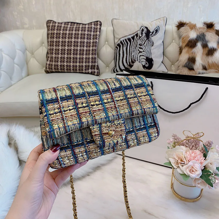 Роскошные Брендовые женские твидовые сумки в шотландском стиле цветные