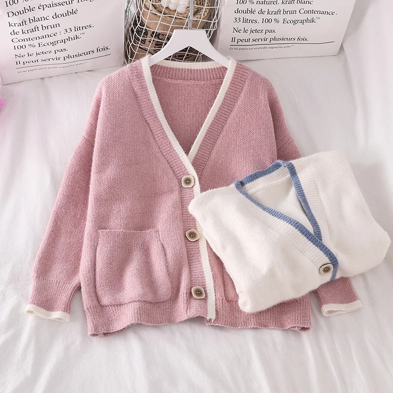 

Женский вязаный кардиган в Корейском стиле Y2k, модный свободный свитер, пальто, женские повседневные милые топы с длинным рукавом, элегантны...