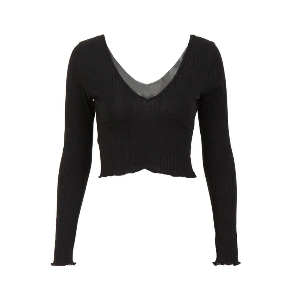 Осенний женский свитер сексуальные топы с глубоким V-образным вырезом черный