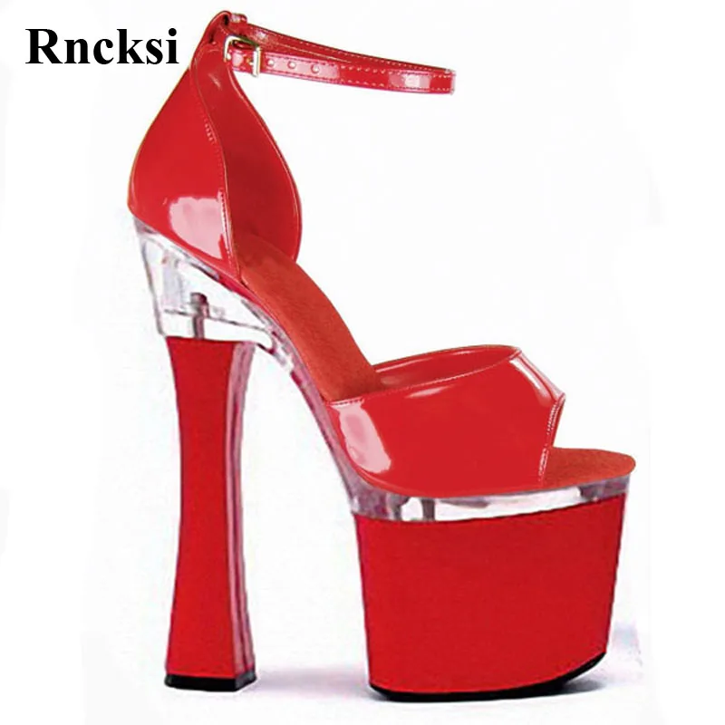 

Rncksi Red Wedding Party Square Heels And Sexy Shoes Comfortable Women Sandals With Patform 18cm High Heels Pole Dance Sandals