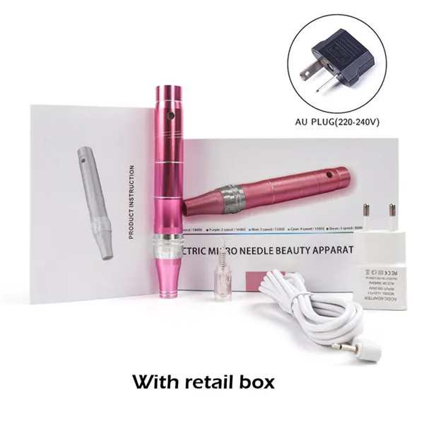 AU With Box Микро крошечные иглы для стимуляции подтяжки кожи удаление шрамов уменьшение морщин устройство для Удаления растяжек шрамов машина для удаления кожи - Цвет: AU With Box