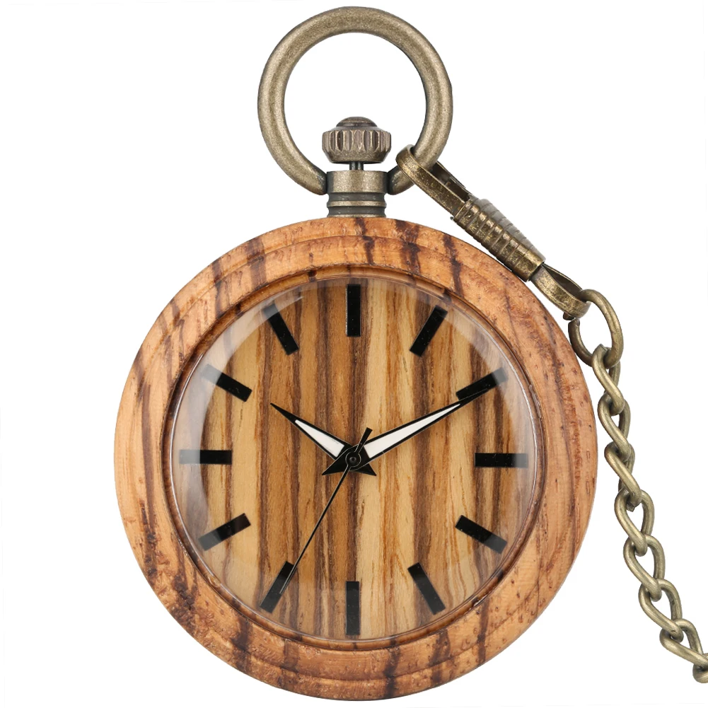 

Твердые деревянные карманные часы для мужчин простой коричневый циферблат со светящимися указателями ожерелье часы Женская Бронзовая гру...