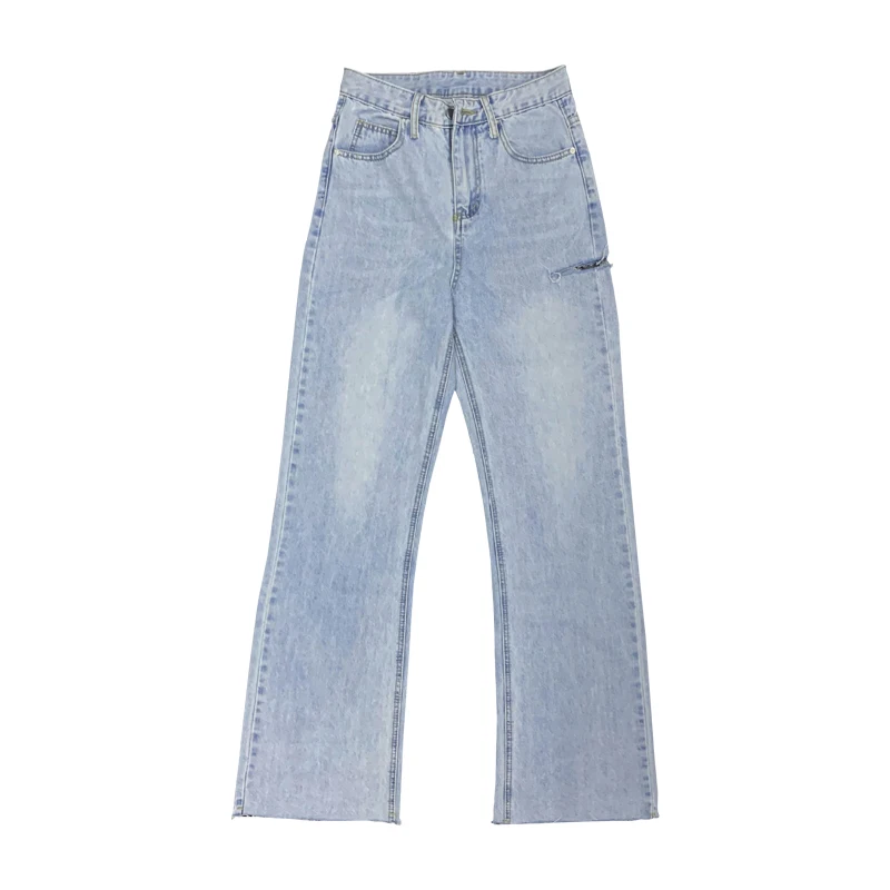 Джинсы женские рваные с завышенной талией JHKC|Прямые джинсы| |